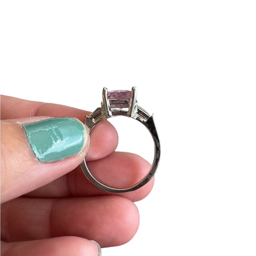 Pink Rectangular Center Stone with Rhinestone Baguettes - Picture 7 of 8